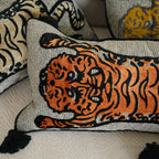 Wild Mood Tiger Velvet Lumbar Cushion with Tassels