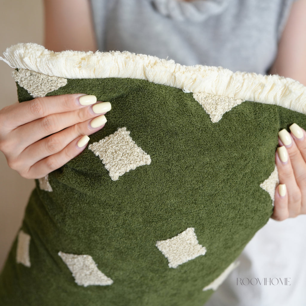 Polka Dot & Diamond & Club Embroidered Decorative Lumbar Cushions