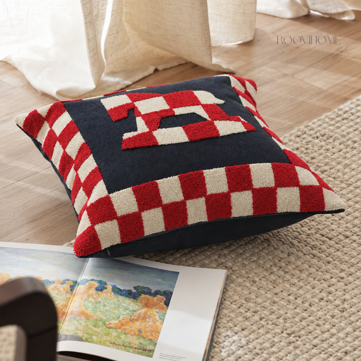 Checkered Pony Embroidered Cushion