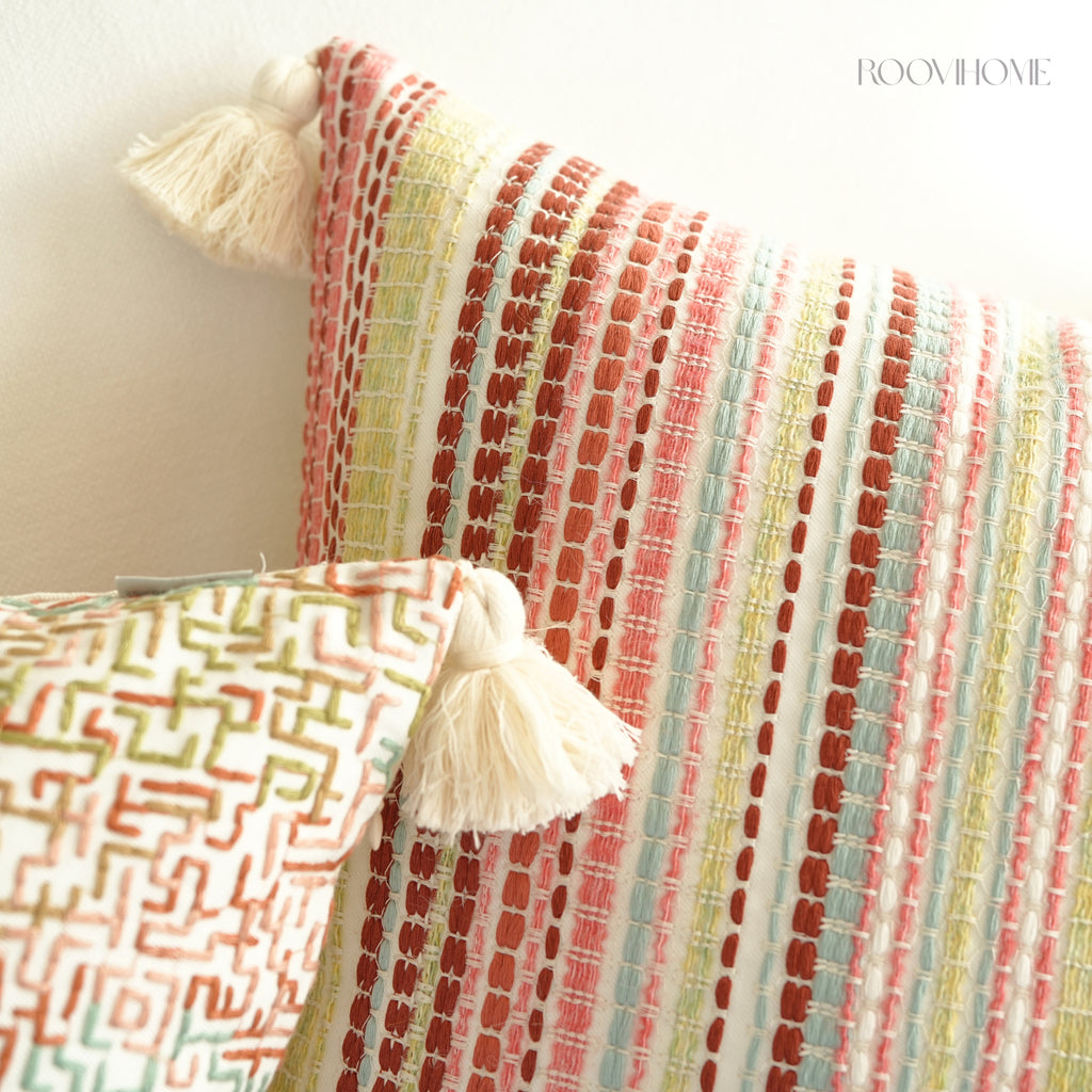 Boho Chic Embroidered Multicolor Geometric Cushions