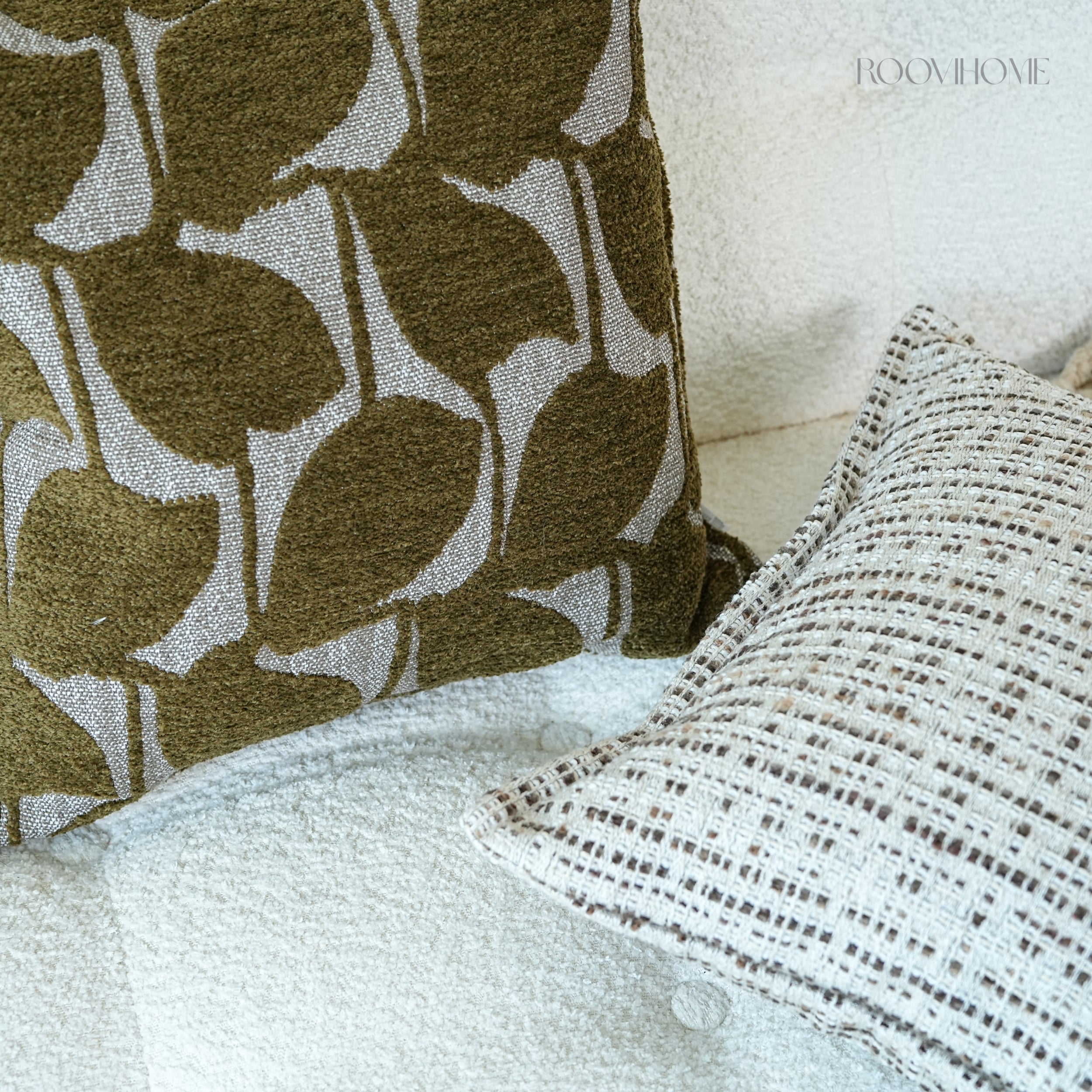 Soft Leaf Muted-Tone Jacquard Cushions