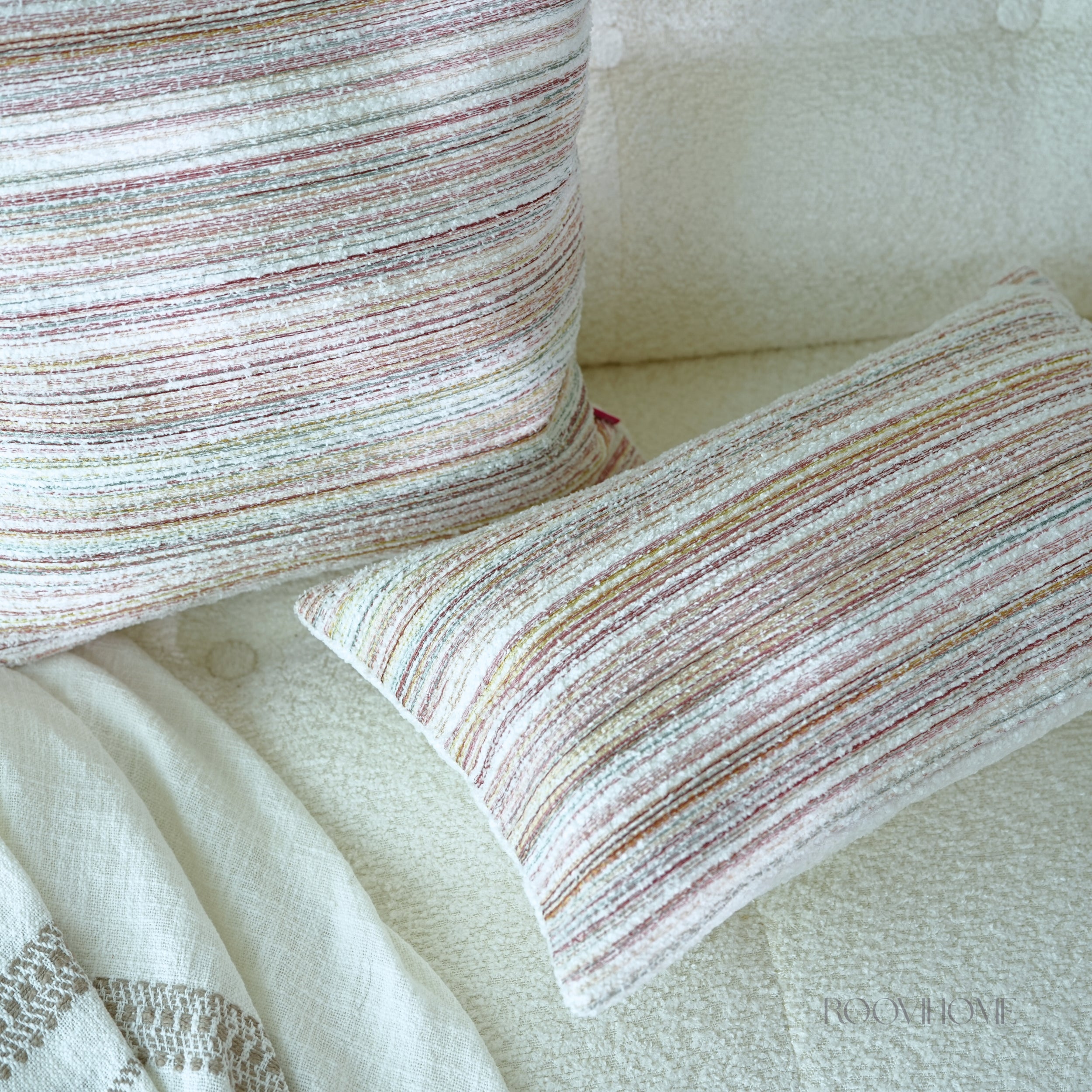 Cozy Pastel Embroidered Striped Cushions