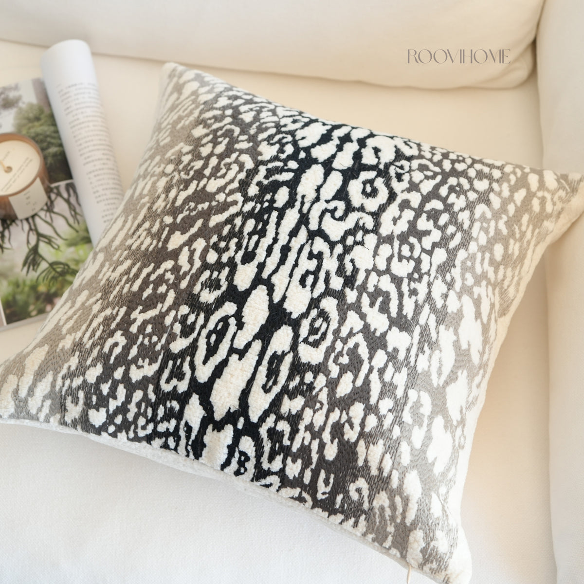 Ivory & Black Leopard Embroidery Cushion