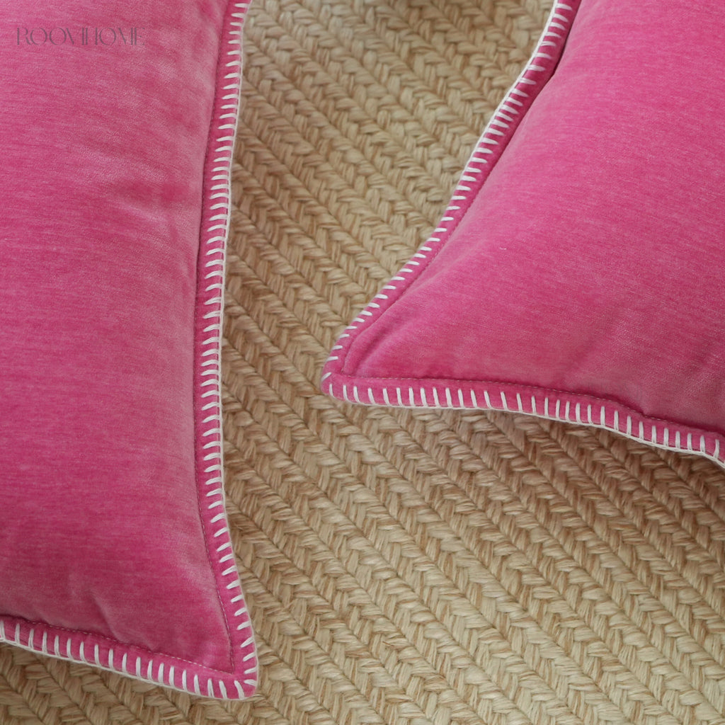 Solid Pop Color Velvet Cushions with Piping & Blanket Stitch
