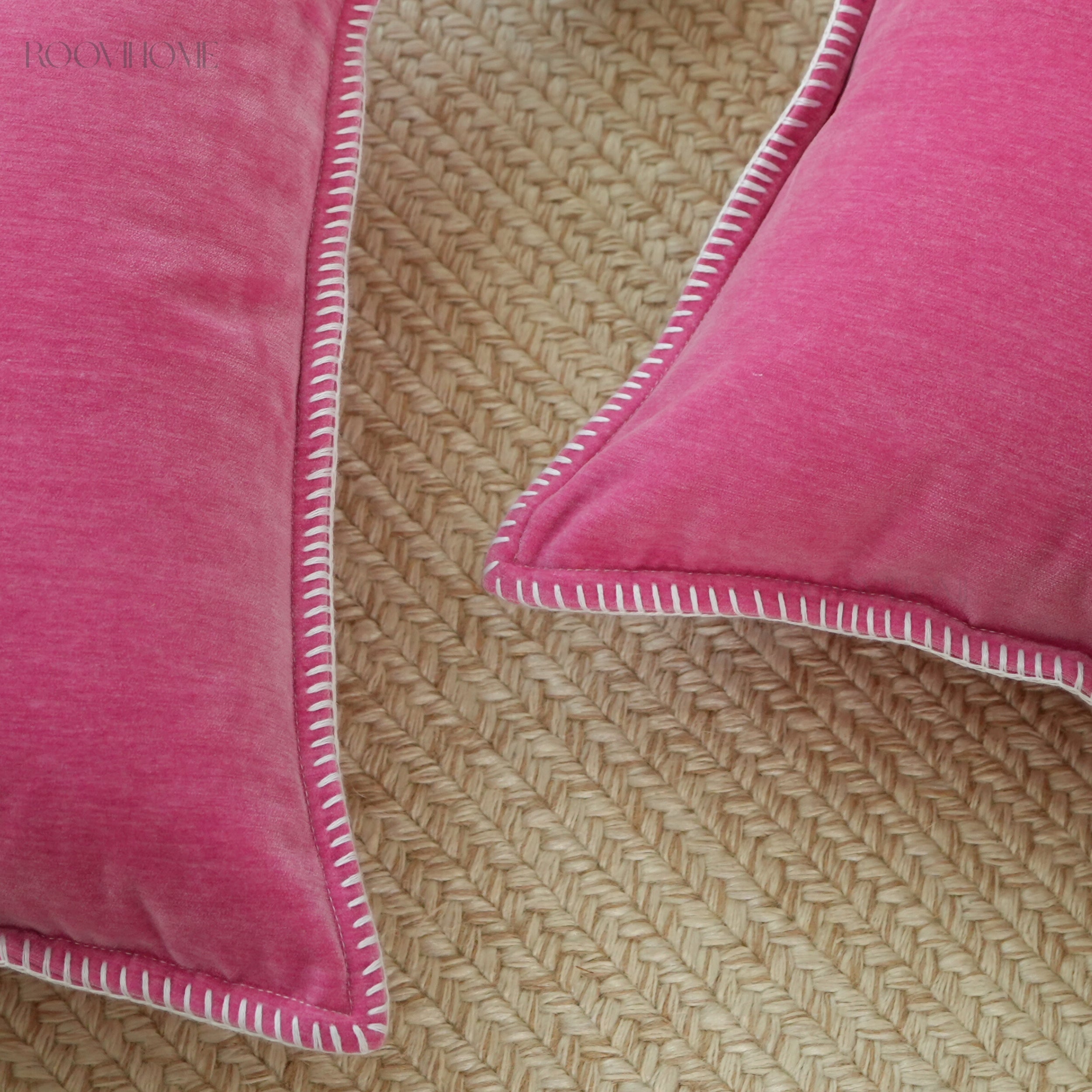 Solid Pop Color Velvet Cushions with Piping & Blanket Stitch