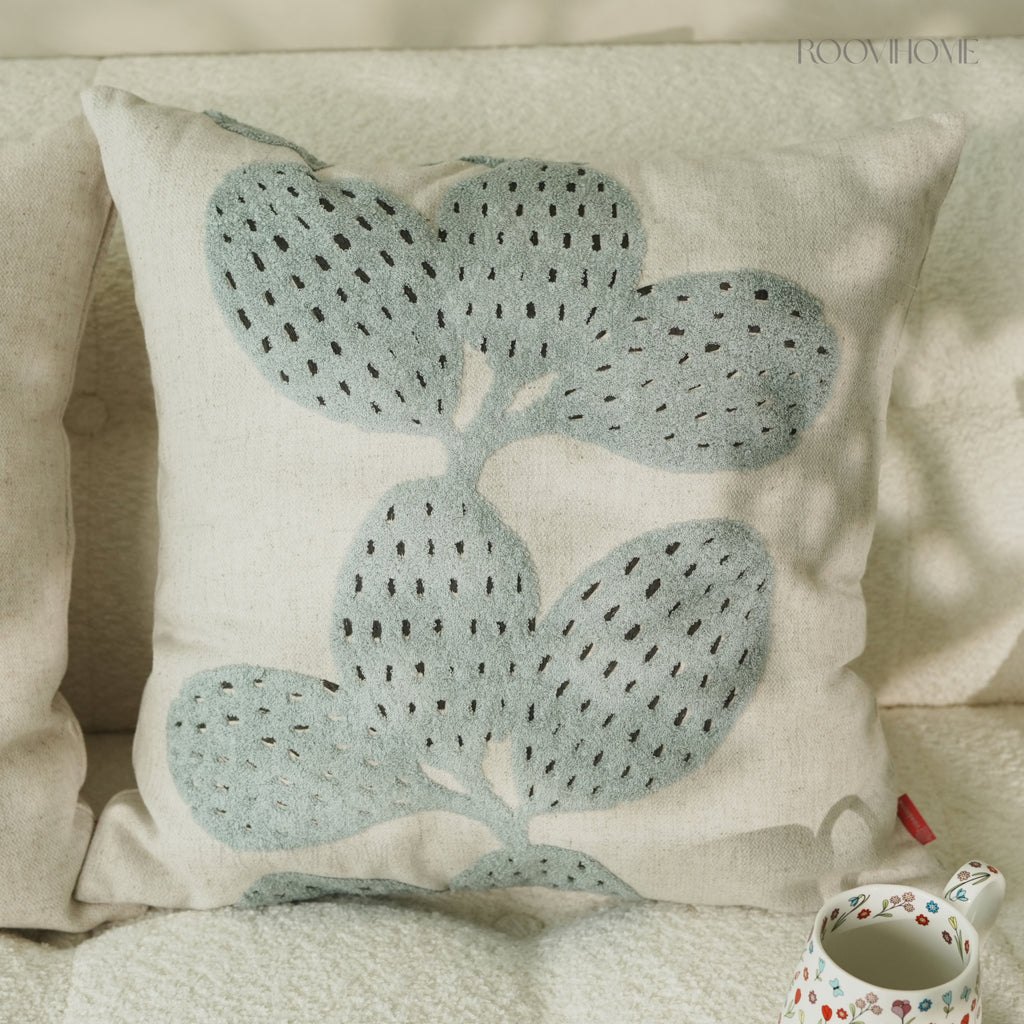 Cactus Embroidery Retro Botanical Throw Pillow